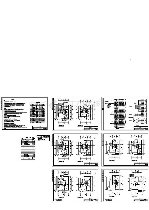 三层楼的单体别墅电气施工cad图(含照明电图，共七张)-图二