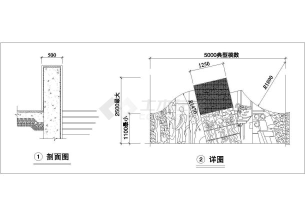 某现代艺术型景墙设计cad建筑施工详图-图二