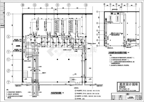 某标准型冷冻站燃气热水机房通风电气原理设计施工CAD图纸-图一