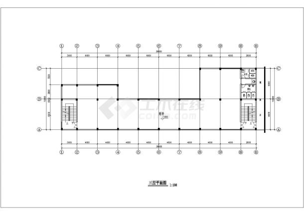 衢州市某商业街6层砖混结构商业楼建筑设计CAD图纸-图二