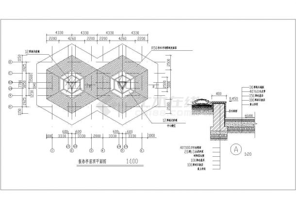 某景区报春亭设计cad建筑施工详图-图二