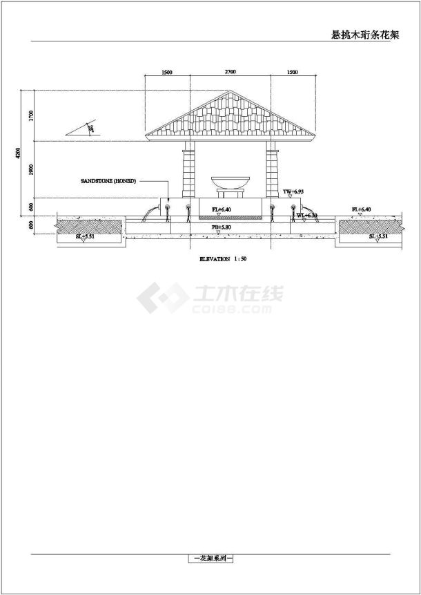 某方形景观亭设计cad建筑施工详图-图二