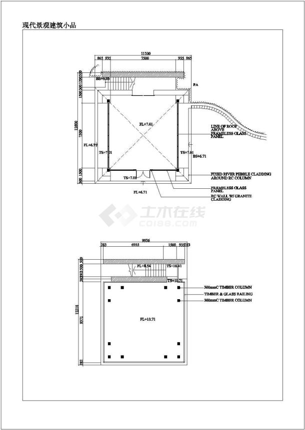 某简欧风格景观亭设计cad建筑施工详图-图一