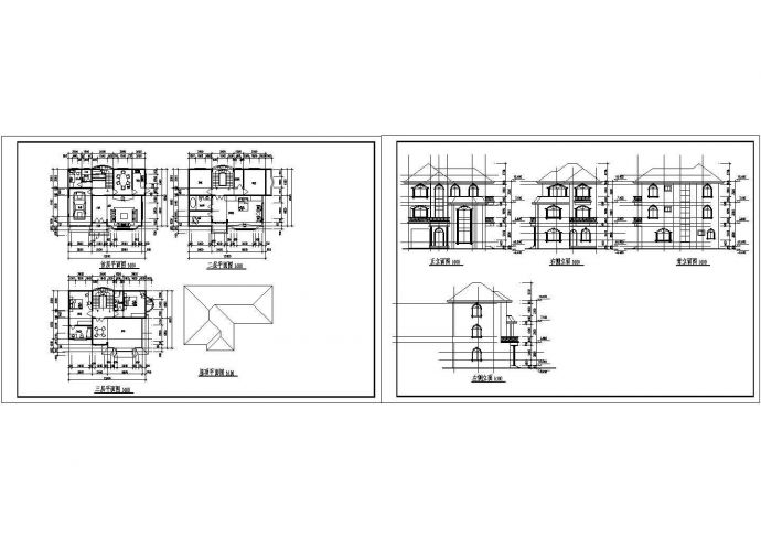 三层别墅建筑施工cad图（带效果图，共八张）_图1