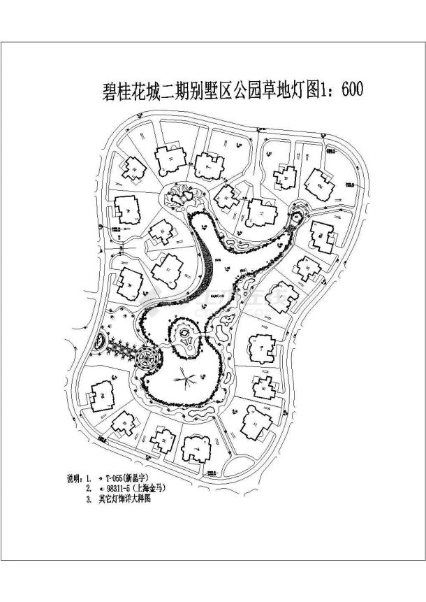 碧桂花城二期别墅区公园草地灯规划设计cad总平面布置图-图一