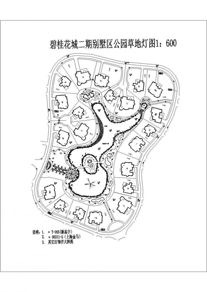 碧桂花城二期别墅区公园草地灯规划设计cad总平面布置图_图1