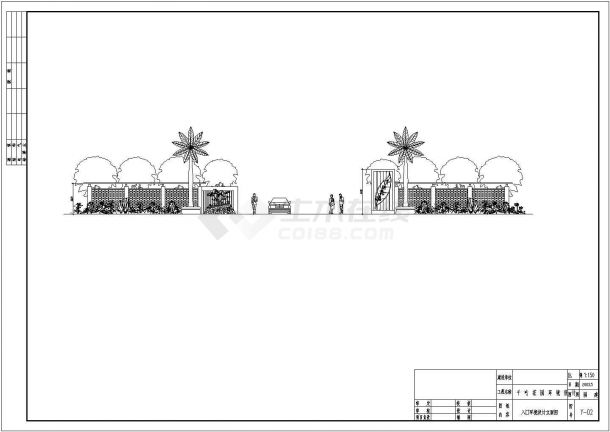 某湖畔公园入口规划设计cad建筑施工详图-图二