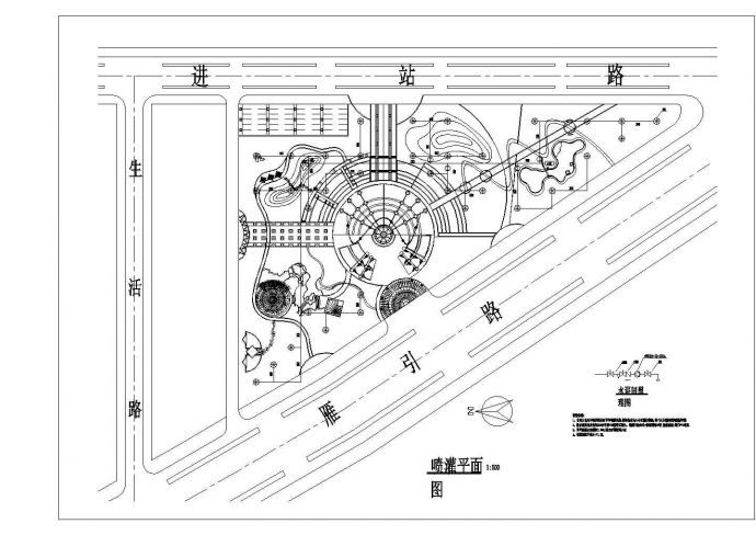 某三角景观广场绿化灌溉设计cad总平面施工图（含设计说明）_图1