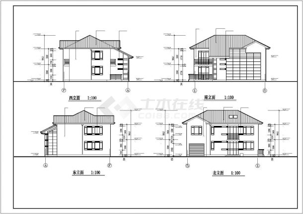 300平米2层钢框架结构单体别墅全套建筑设计CAD图纸（带阁楼）-图一
