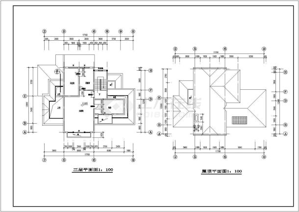 475平米3层框混结构单体中式别墅全套建筑设计CAD图纸-图一