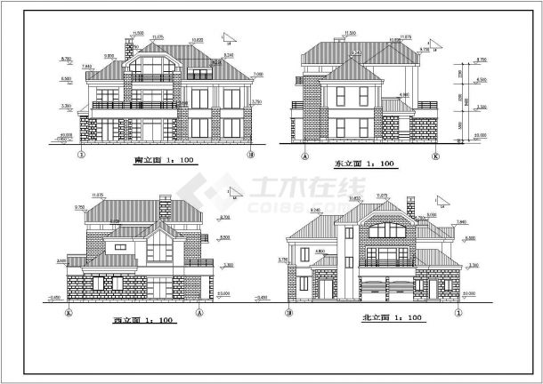 475平米3层框混结构单体中式别墅全套建筑设计CAD图纸-图二