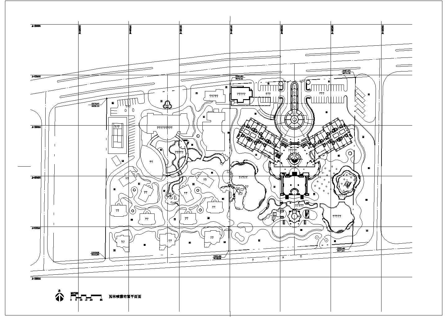 某园林景观广场绿化灌溉设计cad总平面施工图