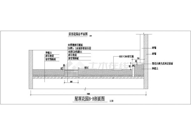 南京市星辉大厦的屋顶景观花园平剖面设计CAD图纸-图一