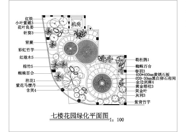 武汉市某高层星级酒店7层及屋顶平面绿化设计CAD图纸-图二