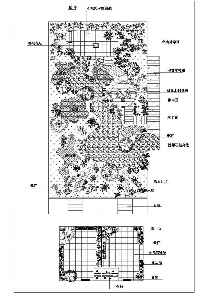 杭州市鑫锦家园小区住宅楼屋顶景观花园平面设计CAD图纸_图1