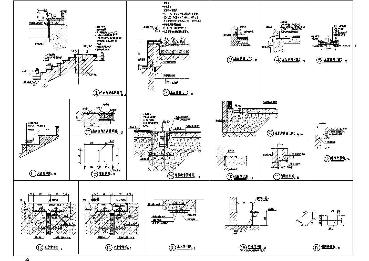 典型水沟设计cad施工详图（含多种类型设计）