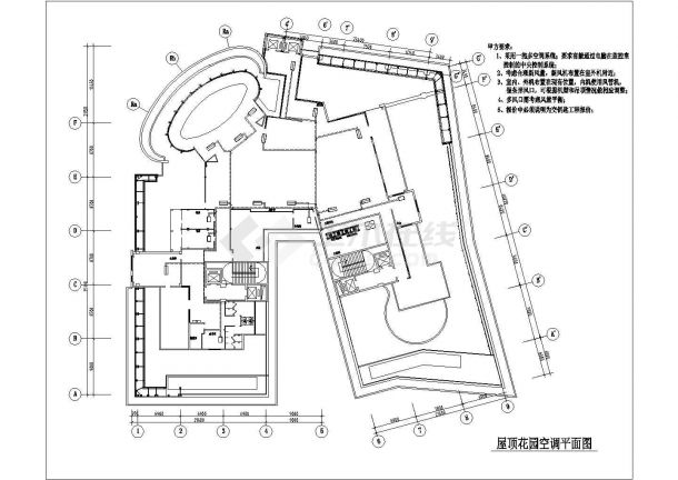 北京市顺义区某高层写字楼屋顶景观花园空调平面设计CAD图纸-图一