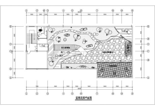 天津市鑫和大厦写字楼屋顶景观花园平面绿化设计CAD图纸-图一