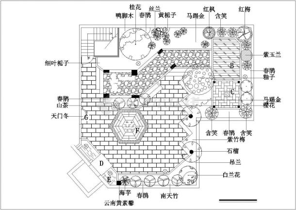 衡阳市某高层商业大厦屋顶景观花园平面绿化设计CAD图纸-图一