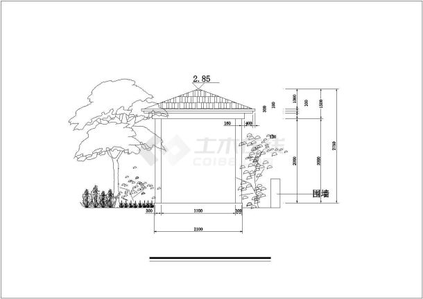 衡阳市某高层商业大厦屋顶景观花园平面绿化设计CAD图纸-图二