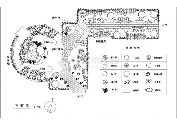 北京师范大学第三教学楼屋顶景观花园平面绿化设计CAD图纸-图一
