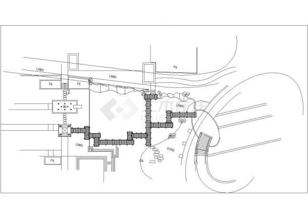 某水景广场木栈道设计cad建筑施工详图（含总平面图）-图二