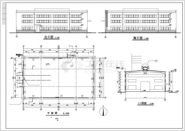 东莞市某大型工厂600平米钢结构厂房全套建筑设计CAD图纸-图一