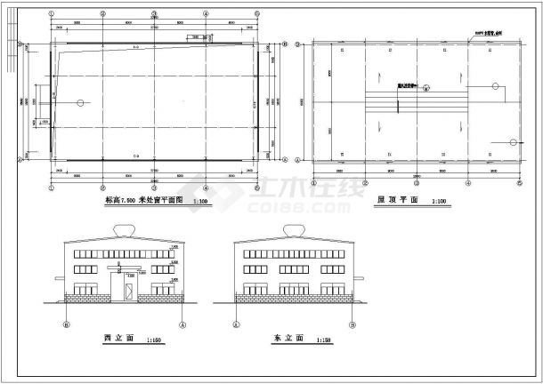 东莞市某大型工厂600平米钢结构厂房全套建筑设计CAD图纸-图二