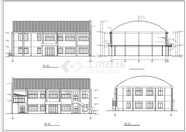 扬州市某高级中学2层砖混结构学生食堂建筑设计CAD图纸-图二