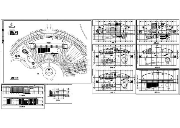 某大学多层框架结构图书馆设计cad建筑方案图（含总平面图）-图一
