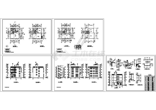 某三层带夹层框架结构新古典风格私人住宅楼设计cad全套建施图（标注详细）-图一