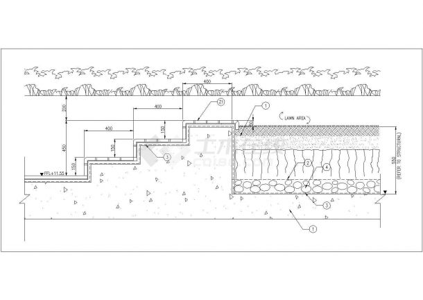 某特色绿地台阶设计cad建筑立面方案图（英文标注）-图一