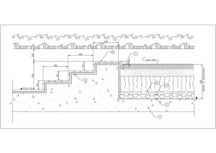某特色绿地台阶设计cad建筑立面方案图（英文标注）_图1
