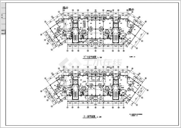 三门峡市某拆迁住宅小区3.4楼建筑施工设计CAD图纸-图二