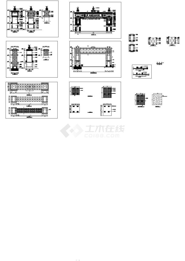 东莞南城步行街门楼全套CAD建筑设计施工方案图(含天花顶平面图)-图一