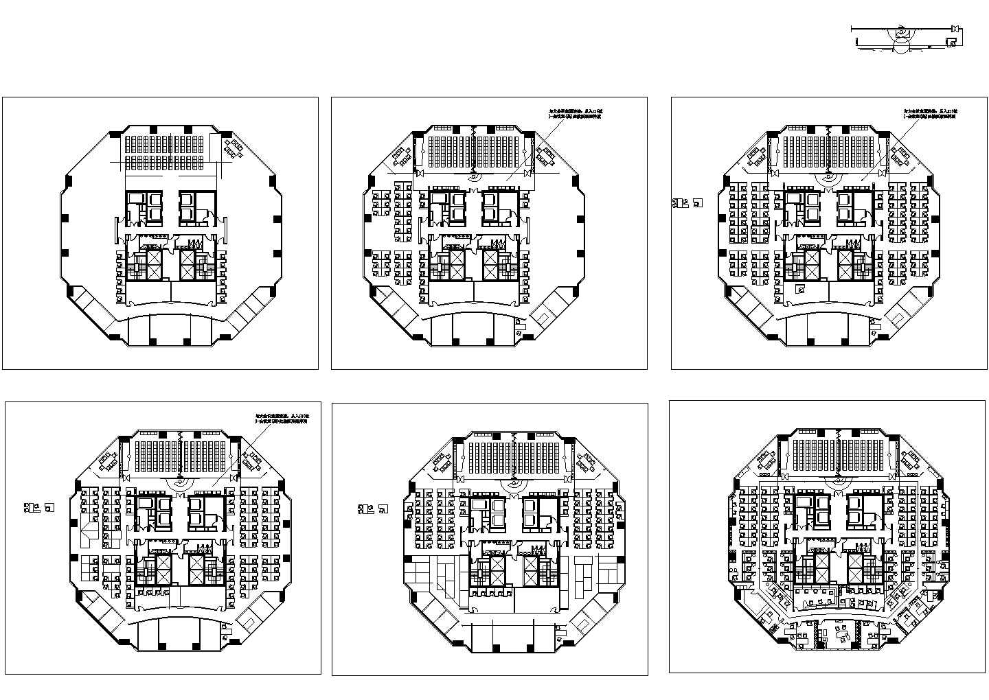 办公楼设计_某地多层办公楼超大办公室全套施工CAD平面图