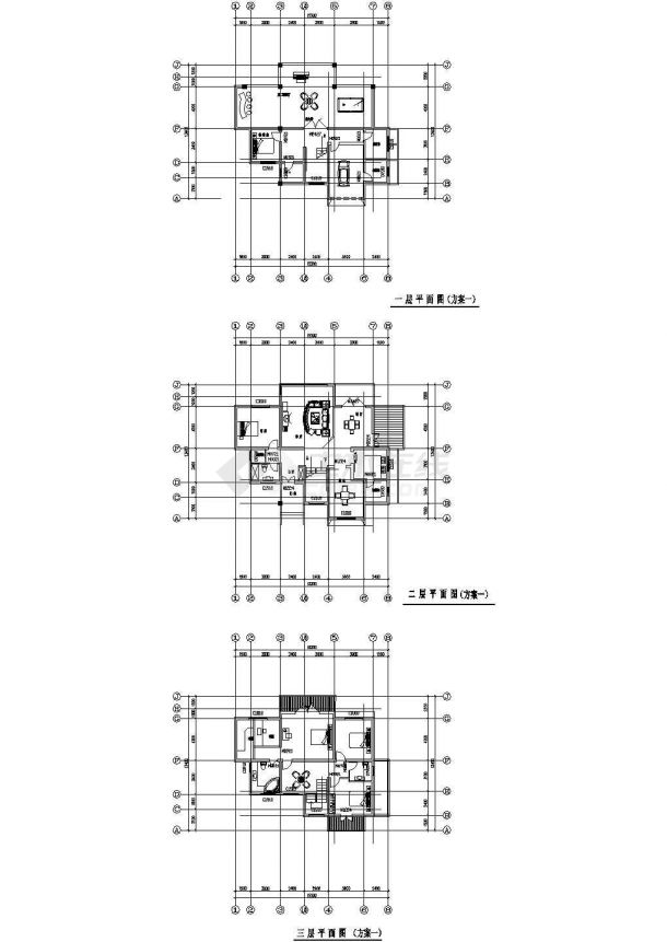 三层别墅方案设计cad图(带效果图，共三张)-图一