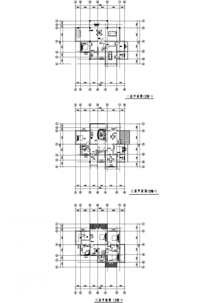 三层别墅方案设计cad图(带效果图，共三张)_图1