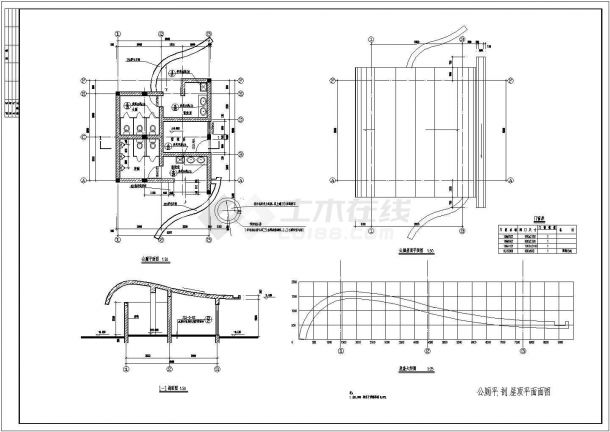 某一层框架结构公厕设计cad详细建筑施工图-图二