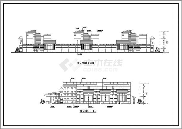 上海市某附属小学三栋6层砖混结构联排式教学楼建筑设计CAD图纸-图二