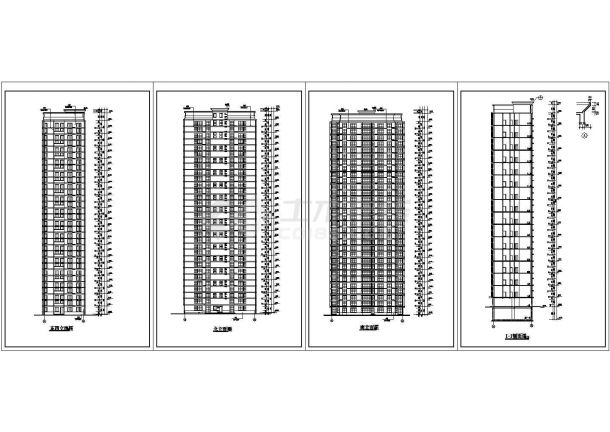 某高档住宅小区高层住宅楼设计cad建筑立剖面方案图（标注详细）-图一