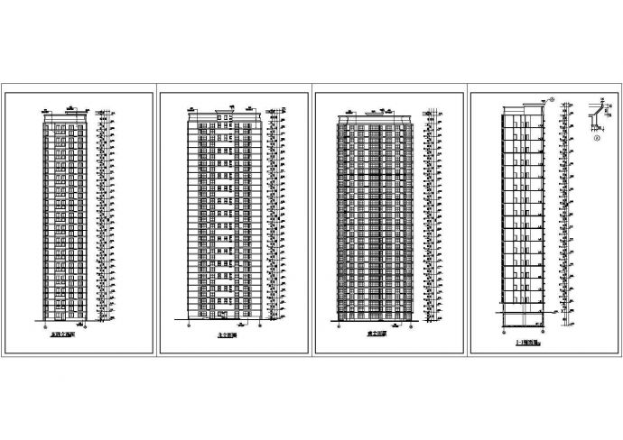 某高档住宅小区高层住宅楼设计cad建筑立剖面方案图（标注详细）_图1