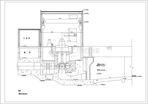 厂房设计_某水力发电站厂房cad设计建筑施工图纸（ 标注详细）-图一