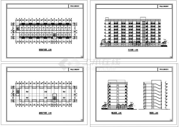 某中学多层框架结构学生公寓方案设计cad建筑图（甲级院设计）-图一