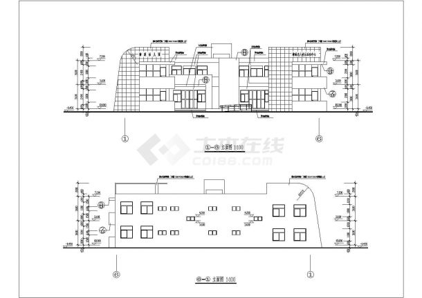 苏州某私立幼儿园820平米2层钢混框架结构教学楼建筑设计CAD图纸-图二