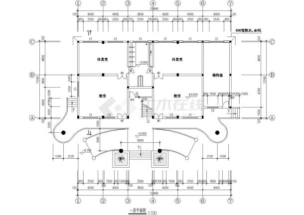 泸州市康佳花园小区幼儿园820平米3层框架结构教学楼建筑设计CAD图纸-图一