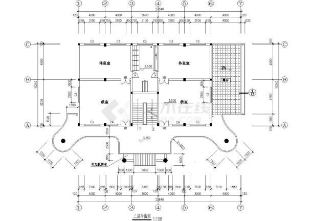 泸州市康佳花园小区幼儿园820平米3层框架结构教学楼建筑设计CAD图纸-图二