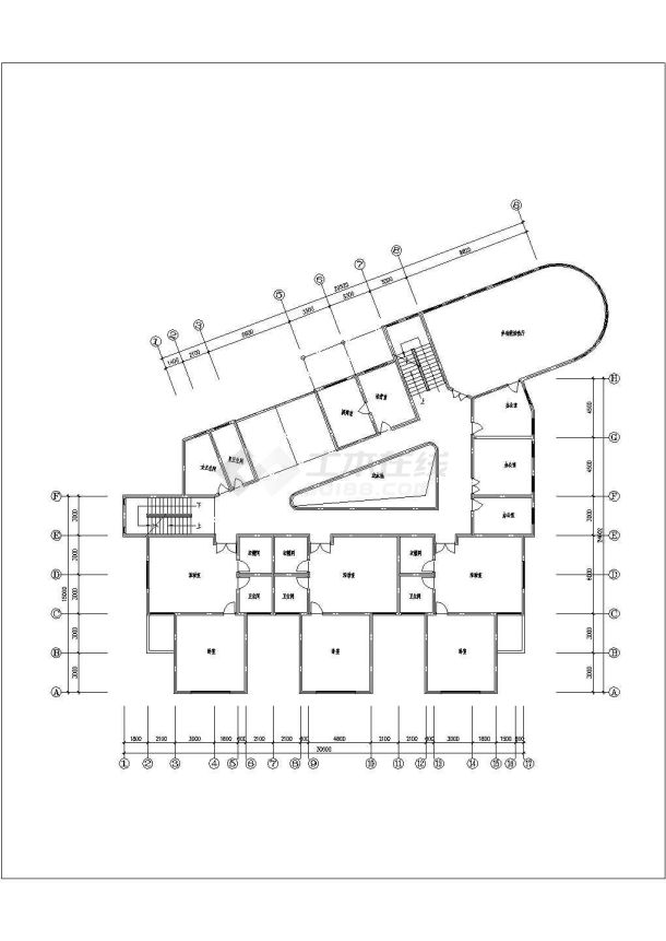 广州某大学附属幼儿园1800平米2层混合结构教学楼平立面设计CAD图纸-图二