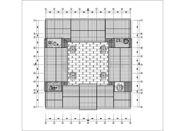 某一层框架结构四合院式办公用房设计cad建筑方案图-图二