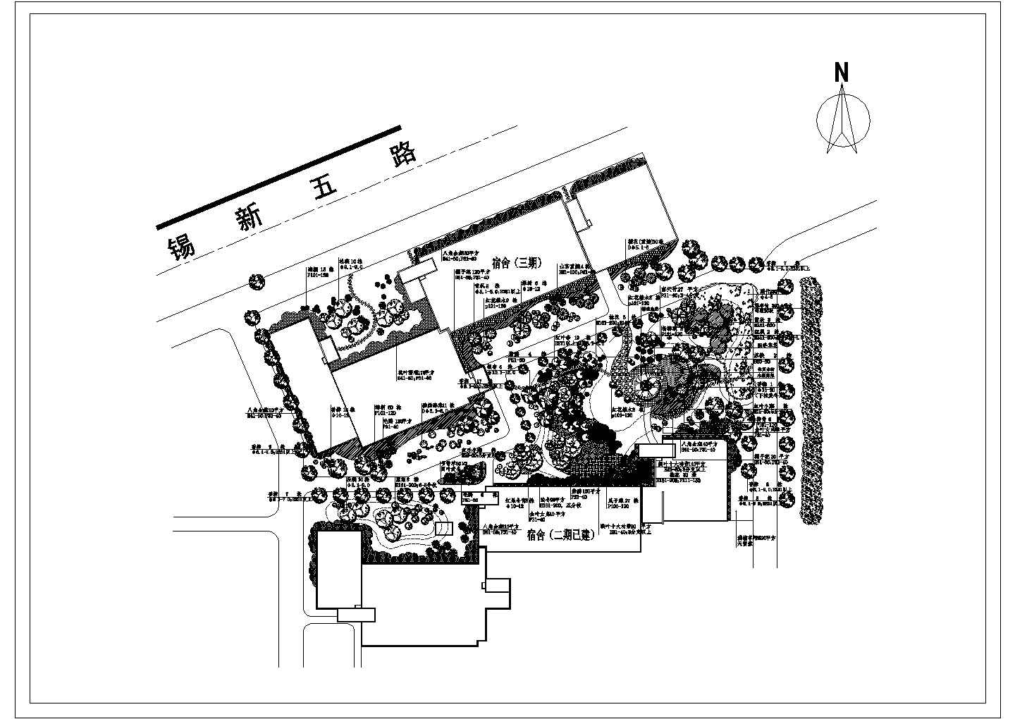 某学院绿化植物配置平面图